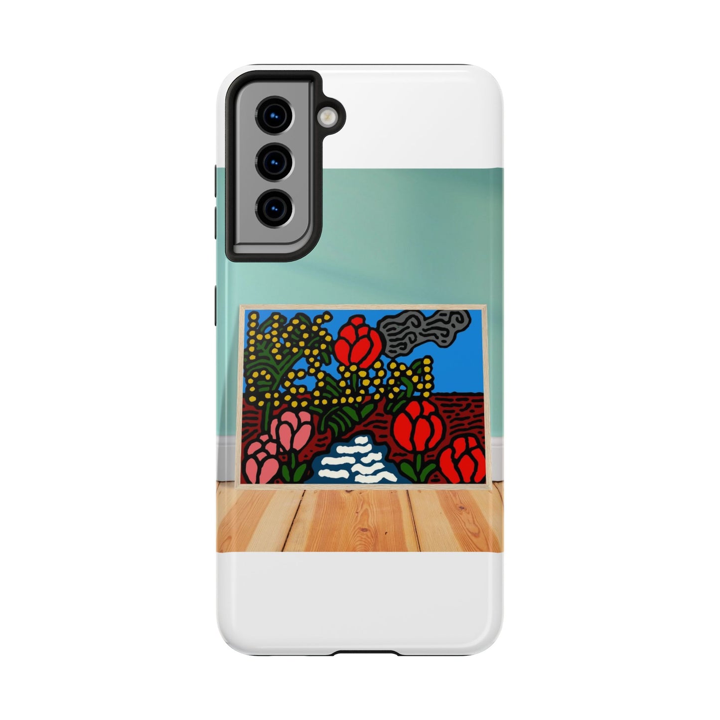 A field of tulips next to a wattle Tough Phone Case
