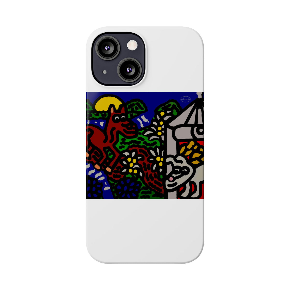 Bunny welcoming a friendly horse on his journey Slim Phone Case