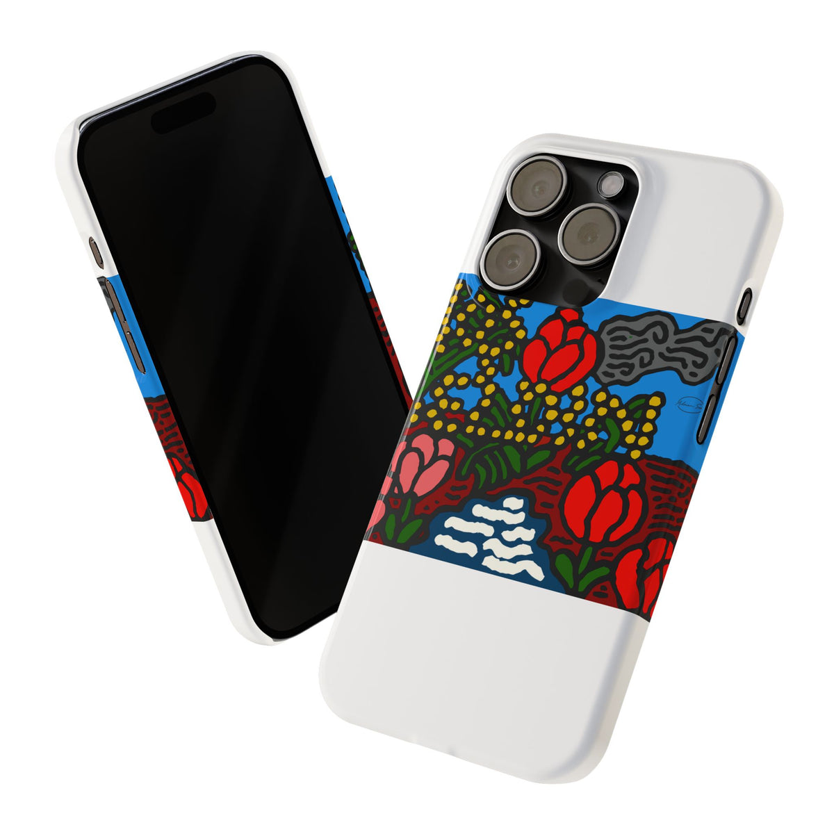 A field of tulips next to a wattle Slim Phone Case