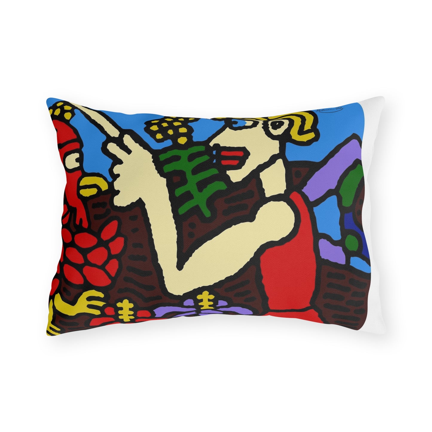 The hen gaining a blessing from a fairy — Outdoor Pillow