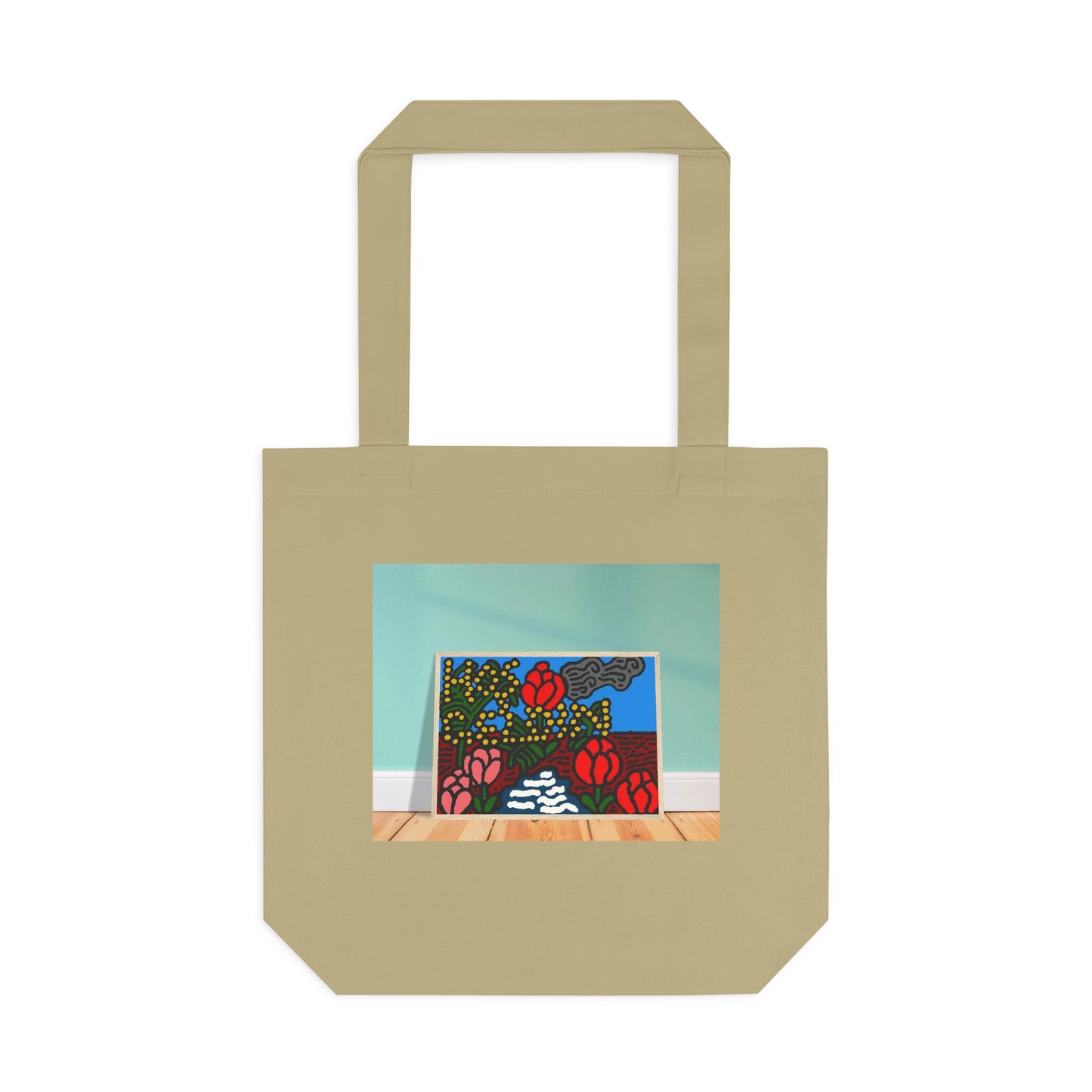 A field of tulips next to a wattle Classic Tote Bag