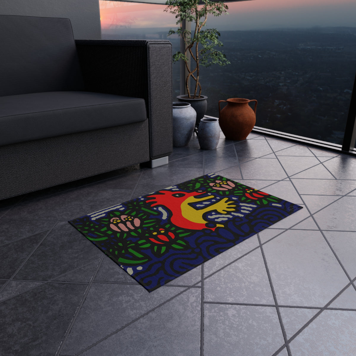 Breaking through the surface of a lotus pond — Outdoor Rug