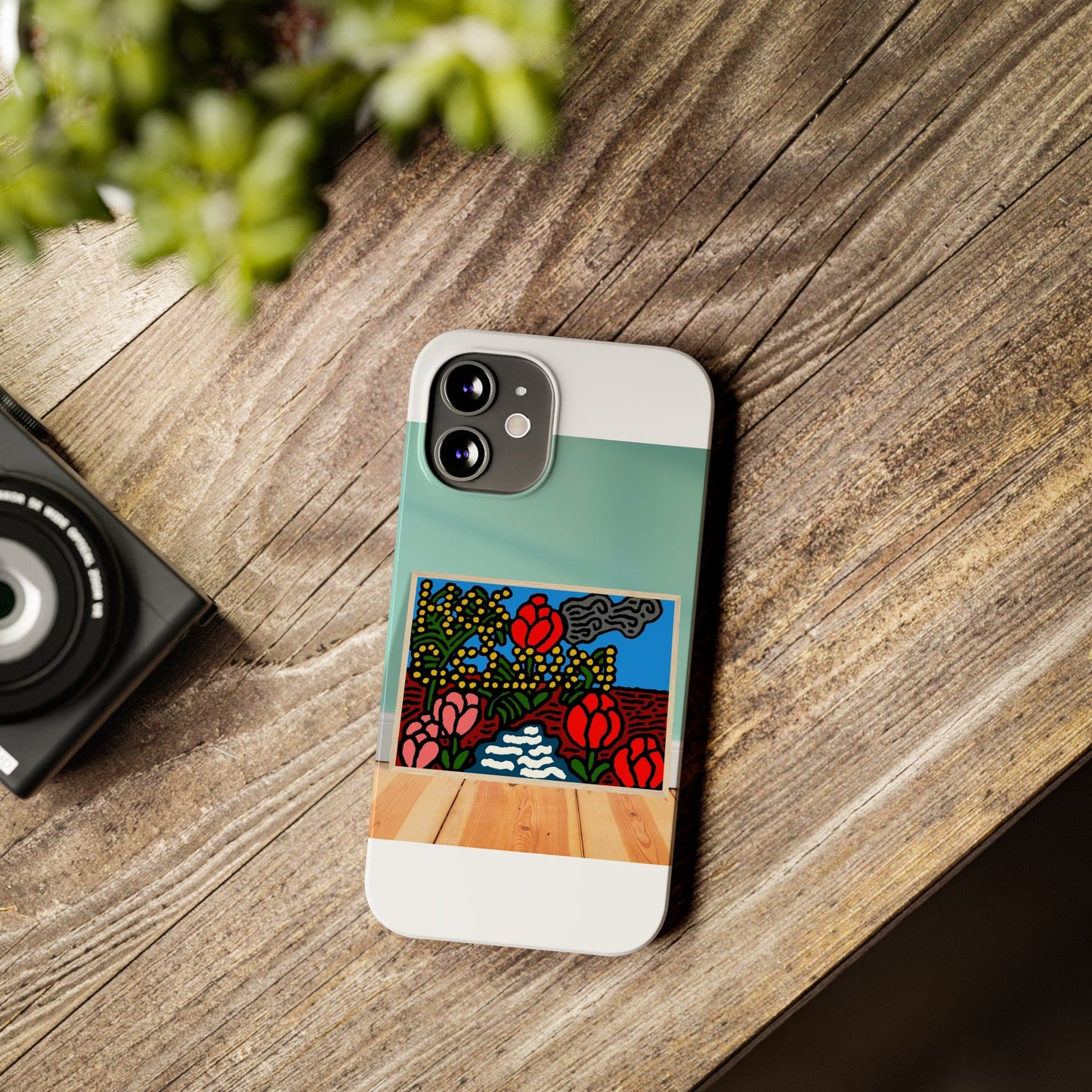 A field of tulips next to a wattle Slim Phone Case