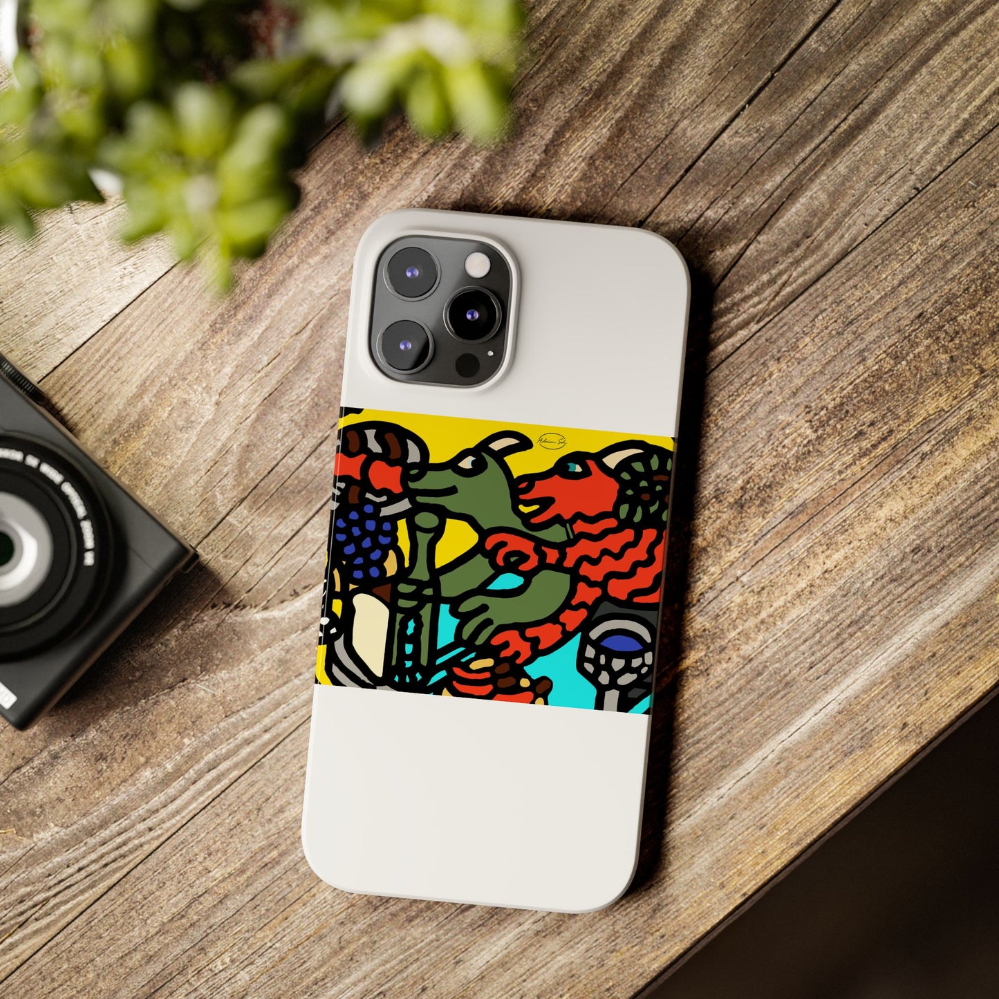 Two dragons enjoying a feast together Slim Phone Case