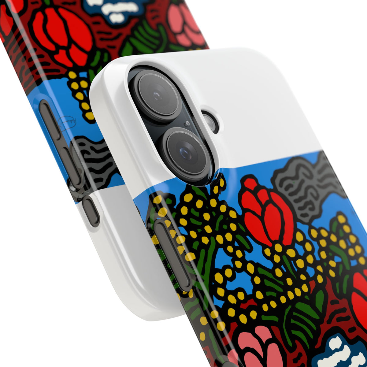 A field of tulips next to a wattle Slim Phone Case