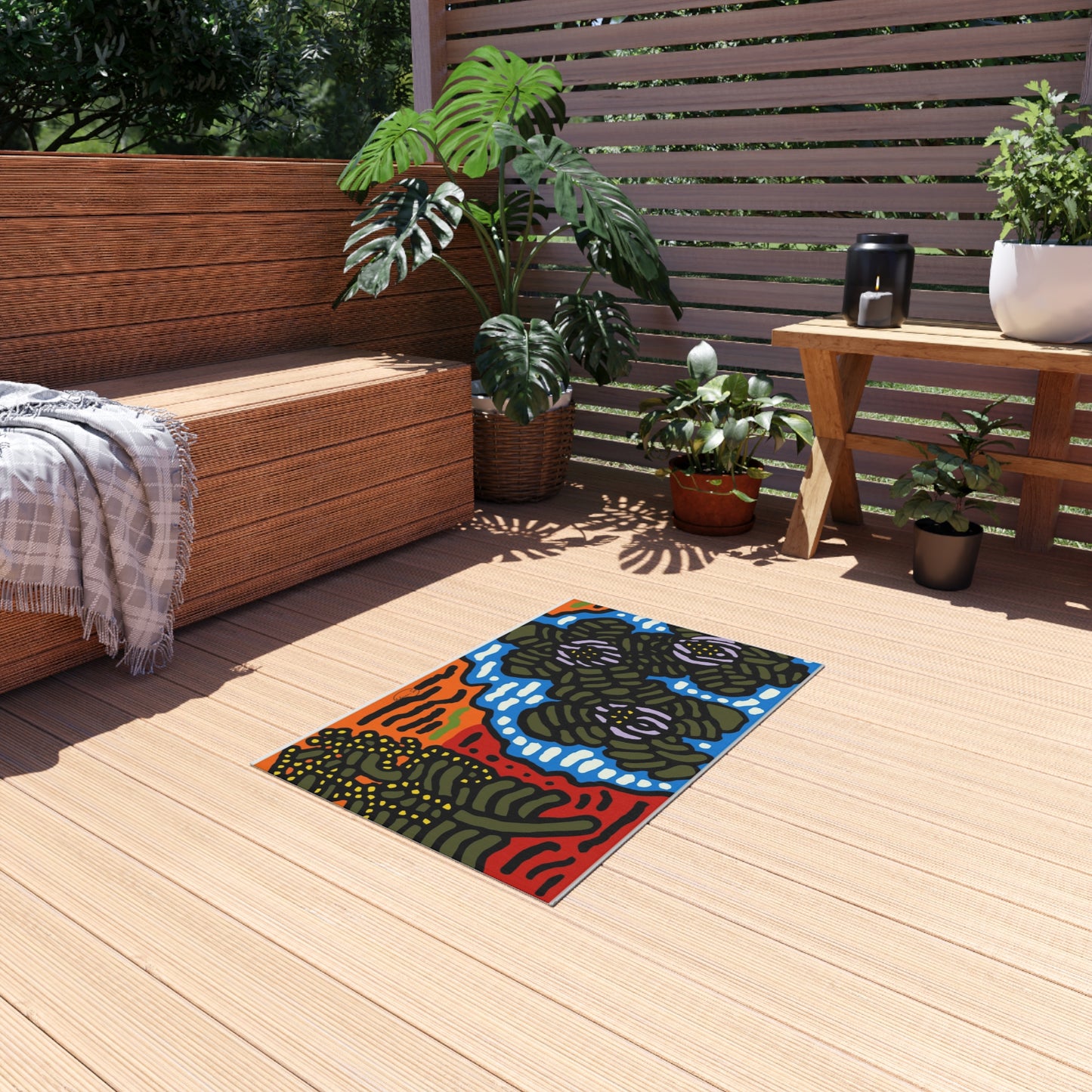 The Sri Lankan Water Lilies Meets The Australian Wattle — Outdoor Rug