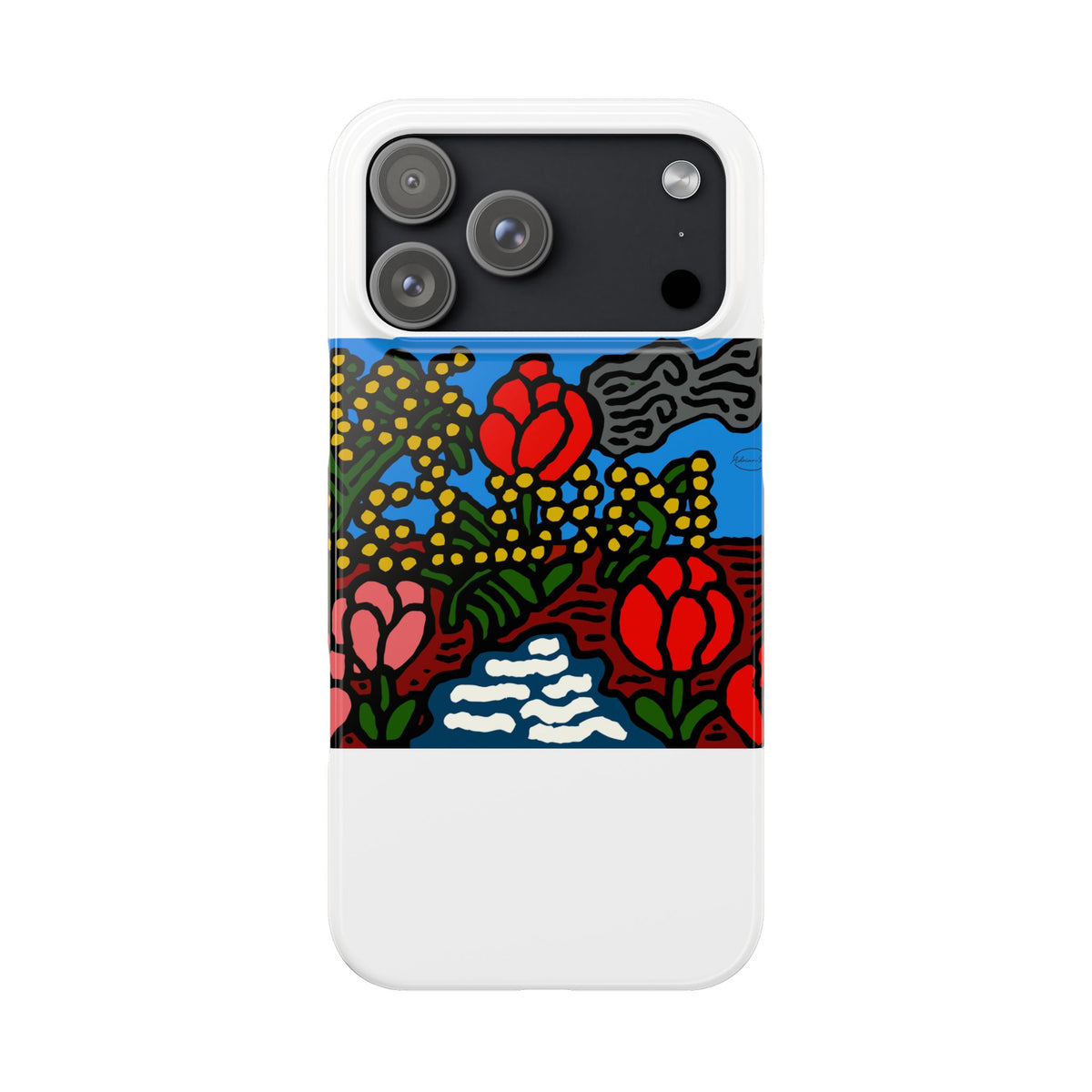 A field of tulips next to a wattle Slim Phone Case