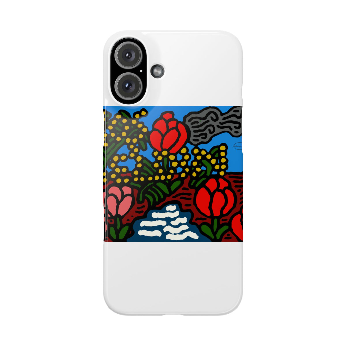 A field of tulips next to a wattle Slim Phone Case