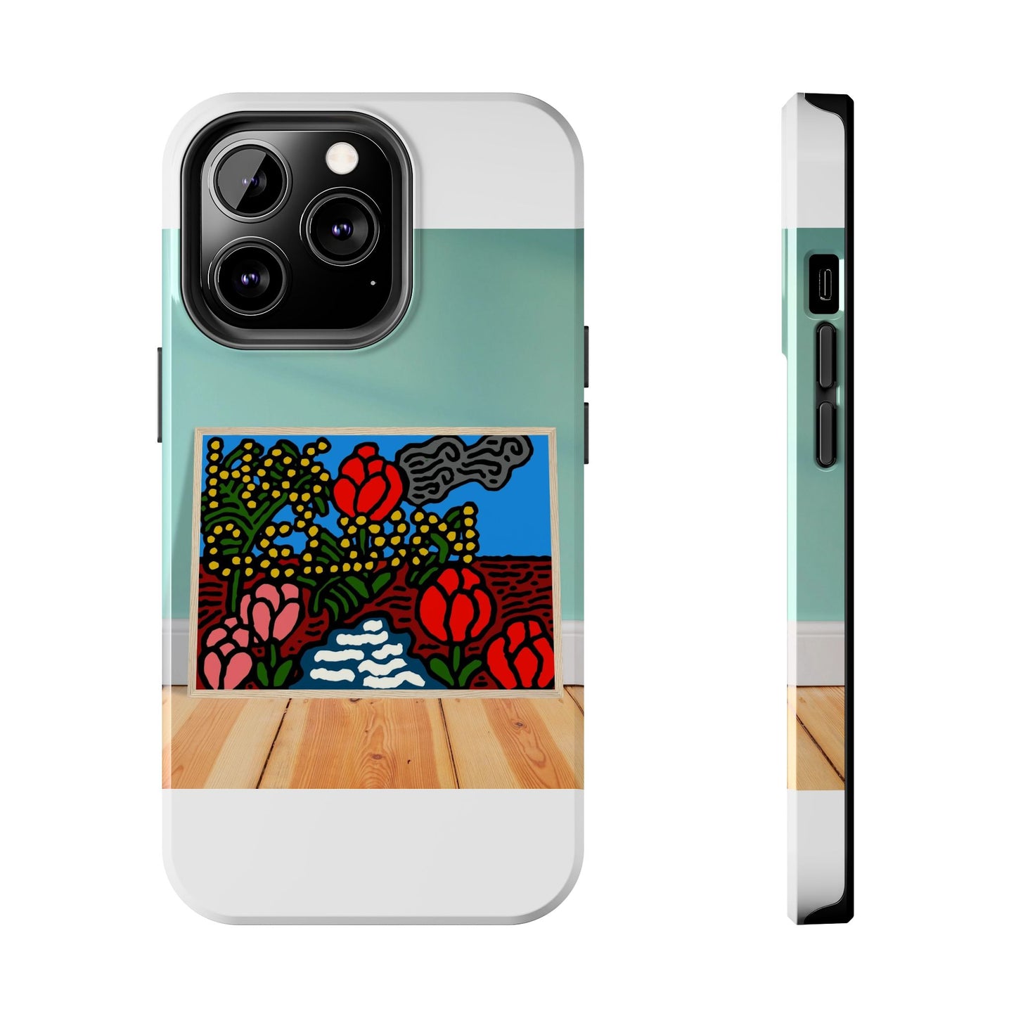 A field of tulips next to a wattle Tough Phone Case