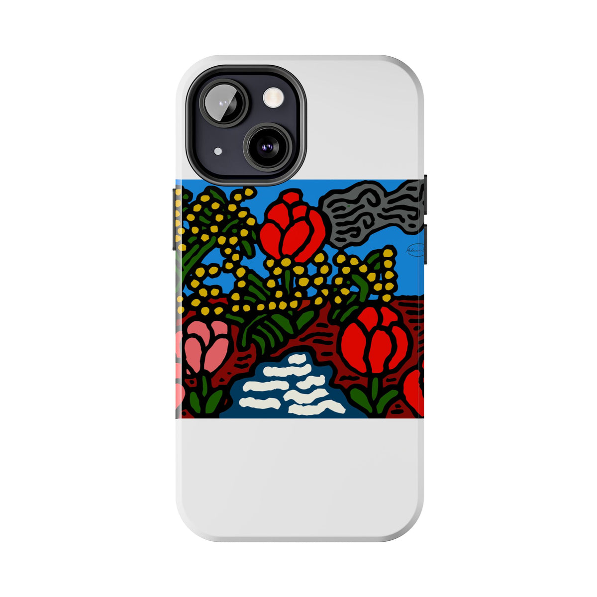 A field of tulips next to a wattle Tough Phone Case