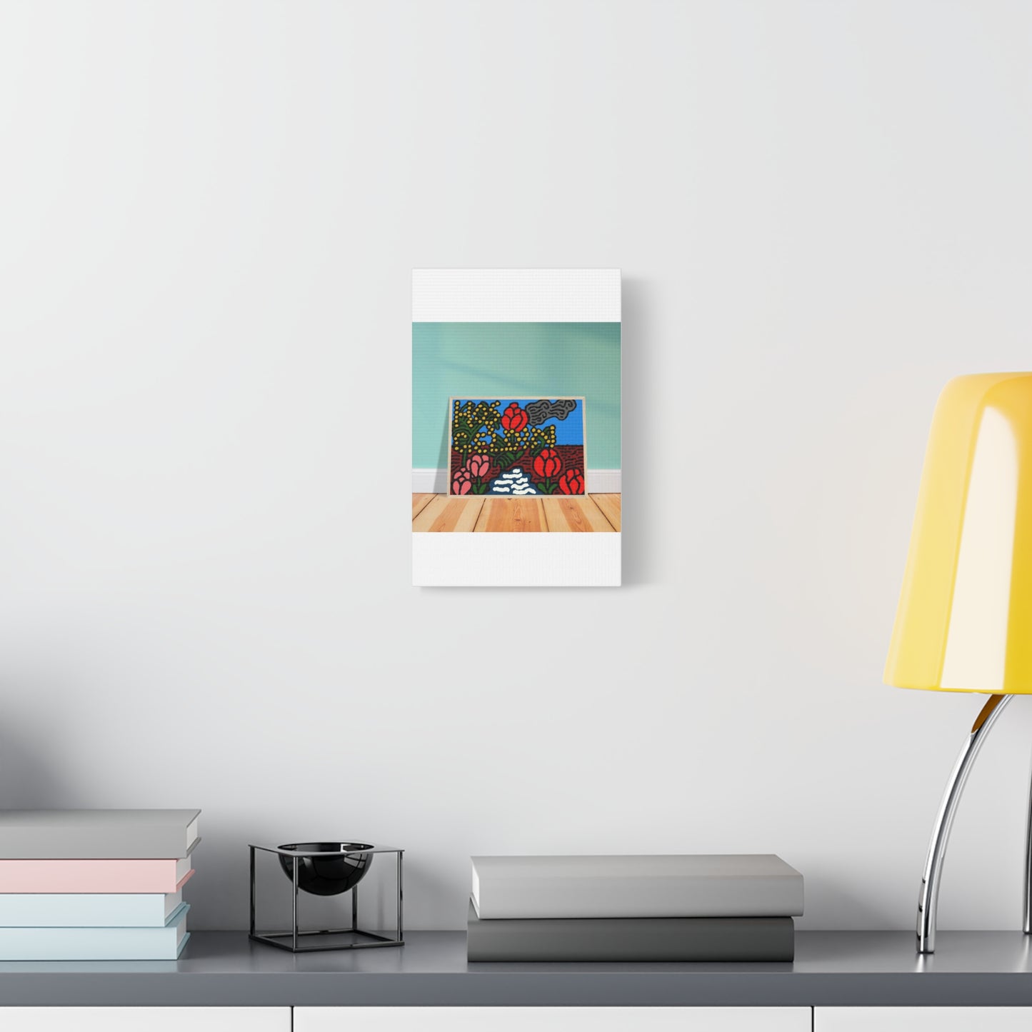 A field of tulips next to a wattle Canvas (Small)