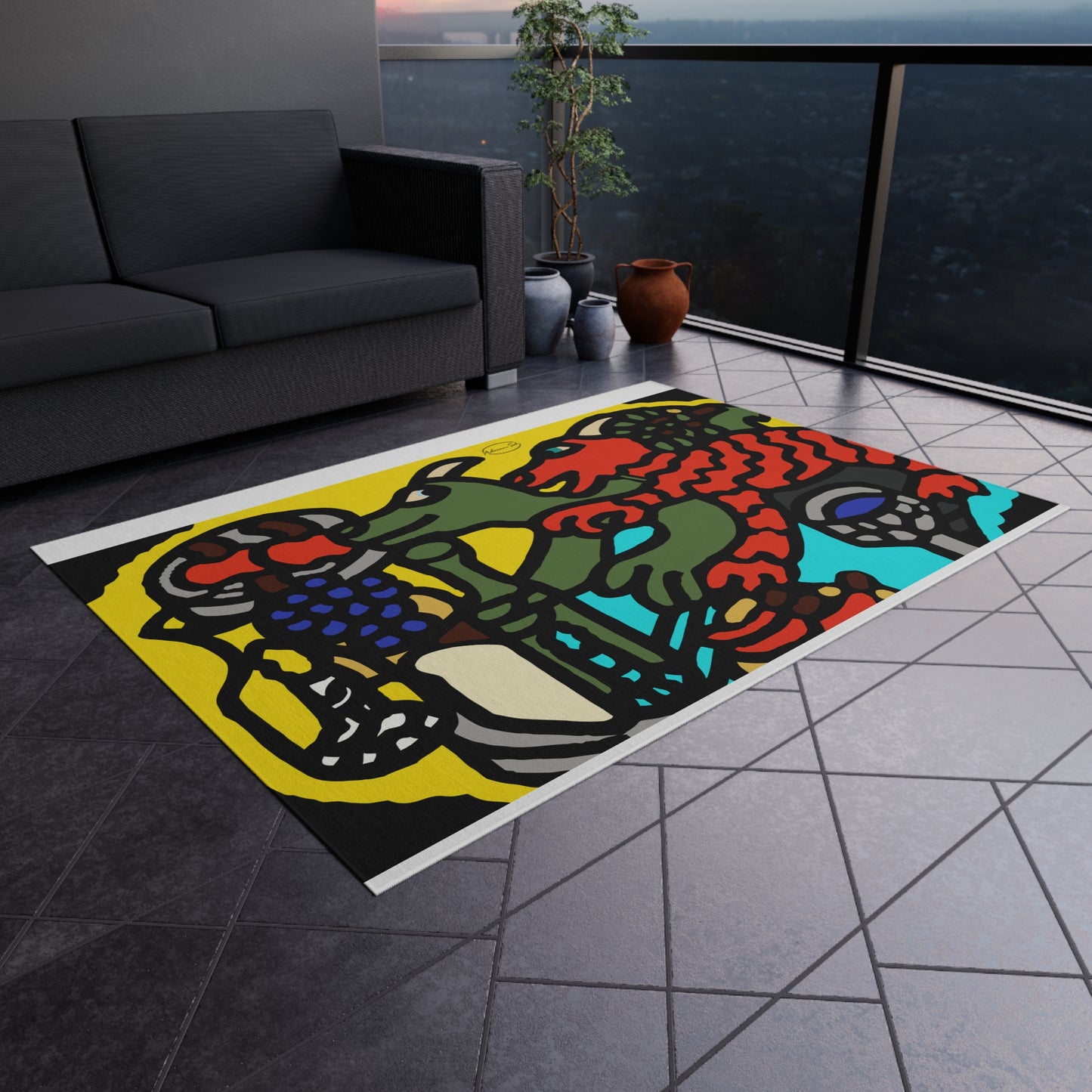 Two dragons enjoying a feast together — Outdoor Rug
