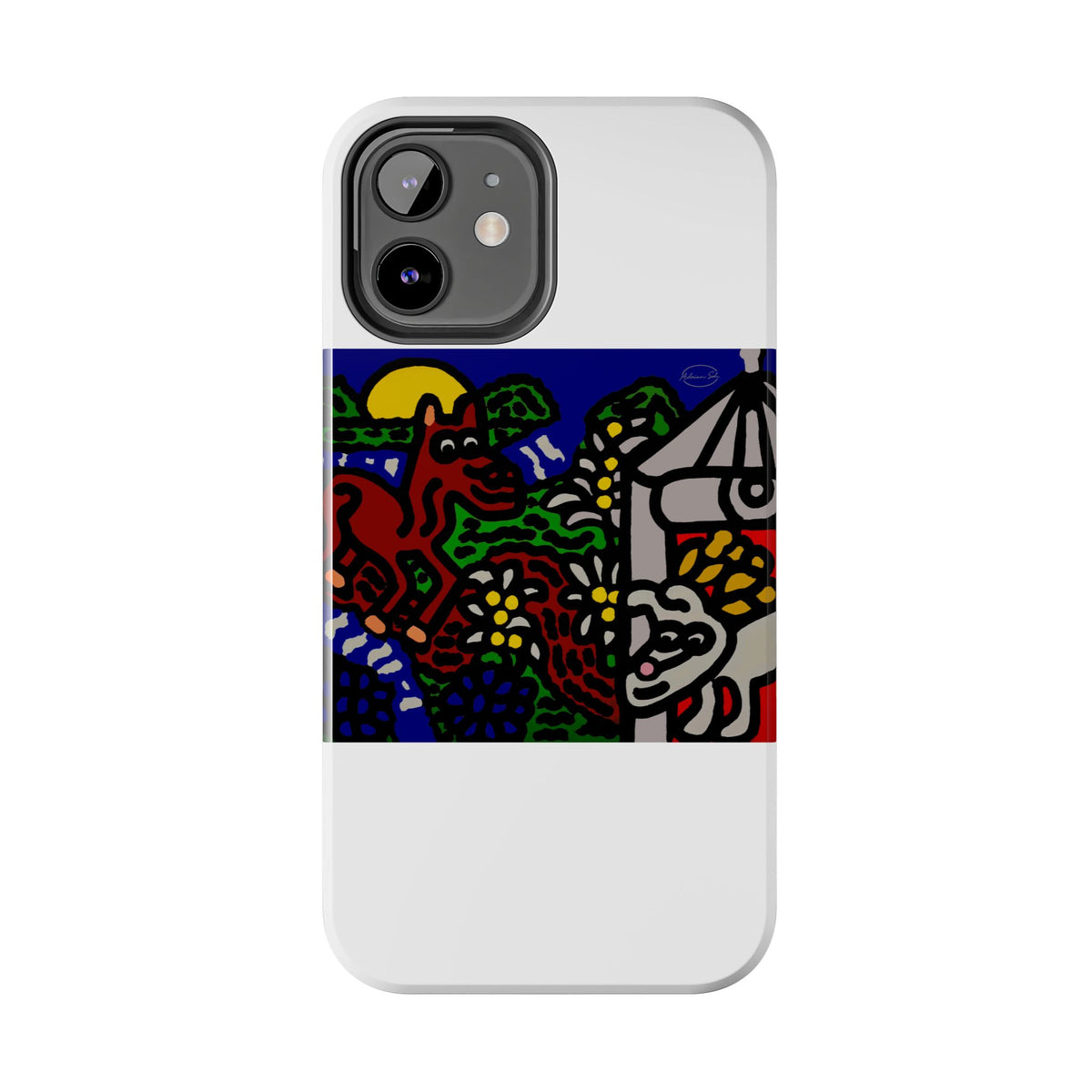 Bunny welcoming a friendly horse on his journey Tough Phone Case