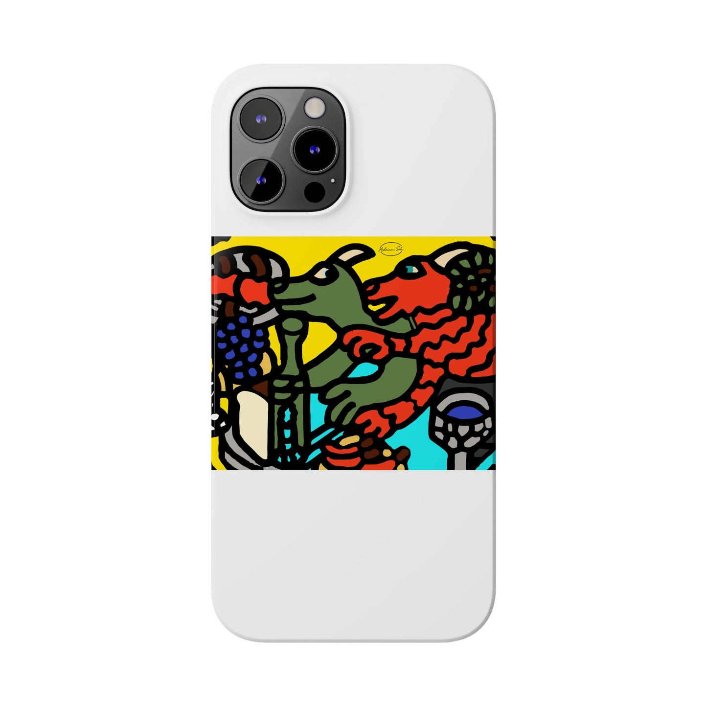 Two dragons enjoying a feast together Slim Phone Case