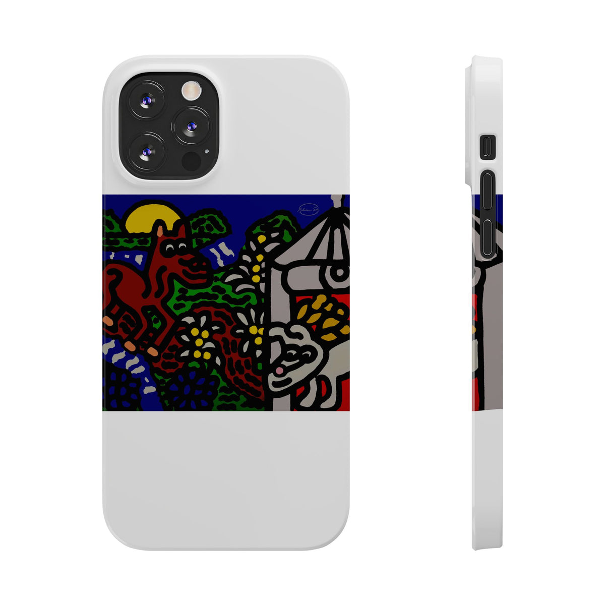Bunny welcoming a friendly horse on his journey Slim Phone Case