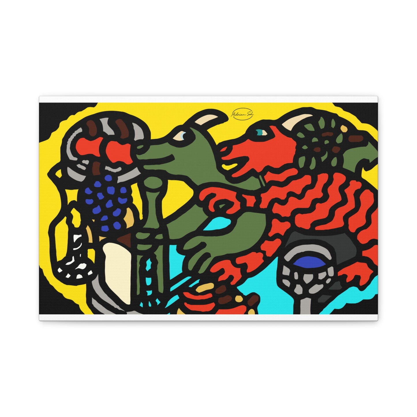 Two dragons enjoying a feast together Canvas (Small)