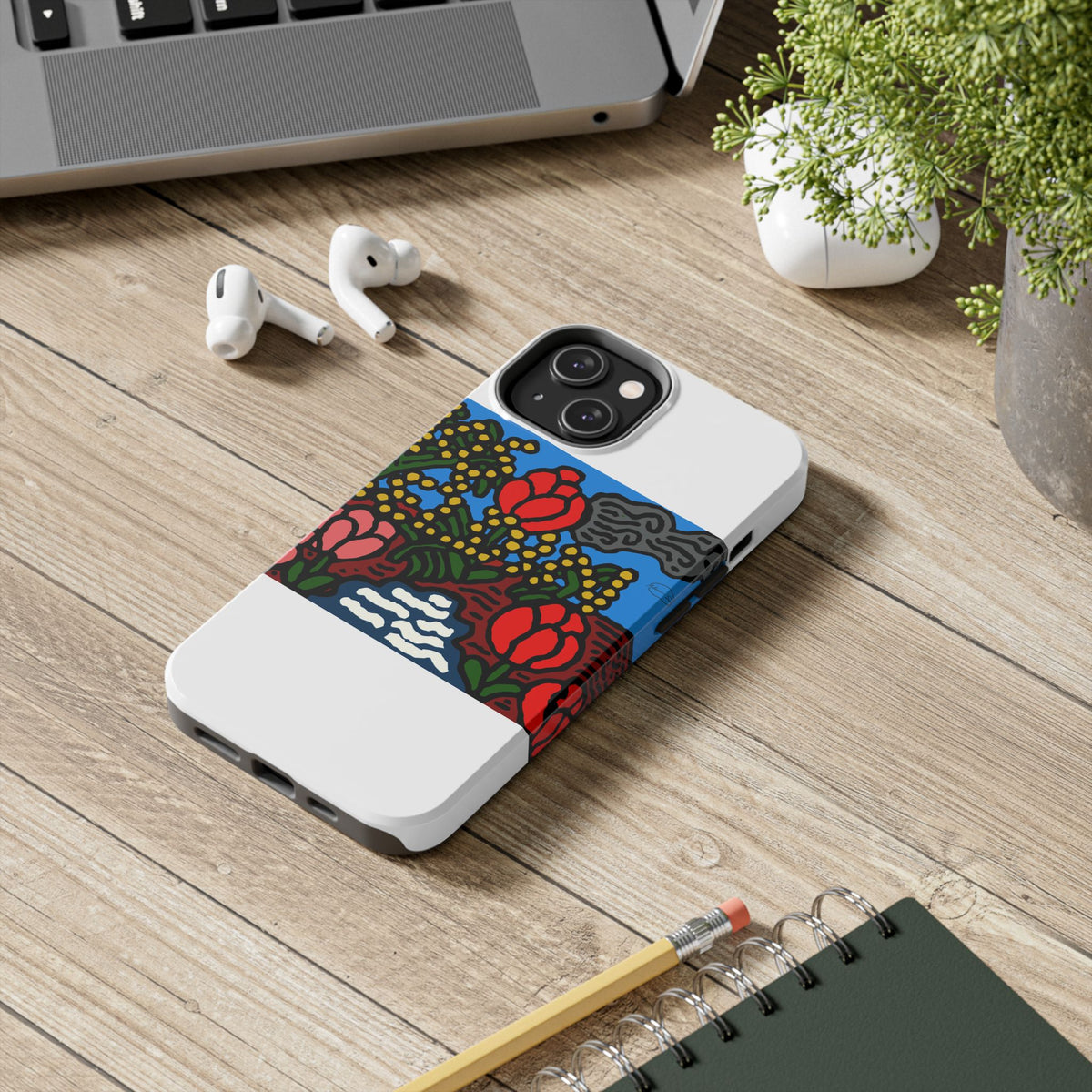 A field of tulips next to a wattle Tough Phone Case
