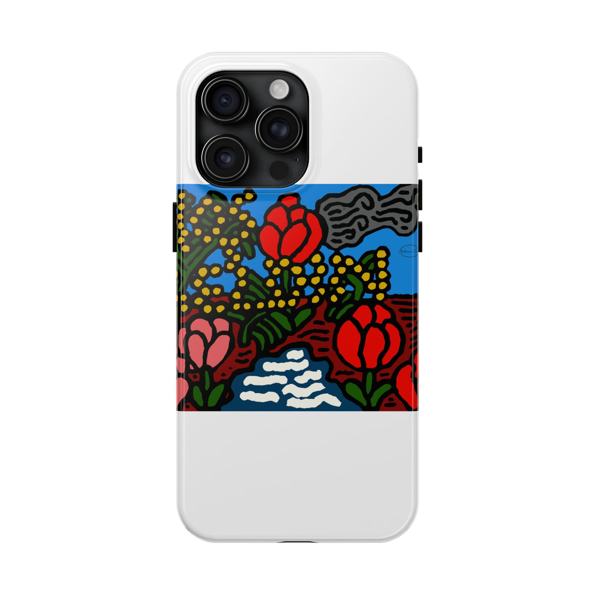A field of tulips next to a wattle Tough Phone Case