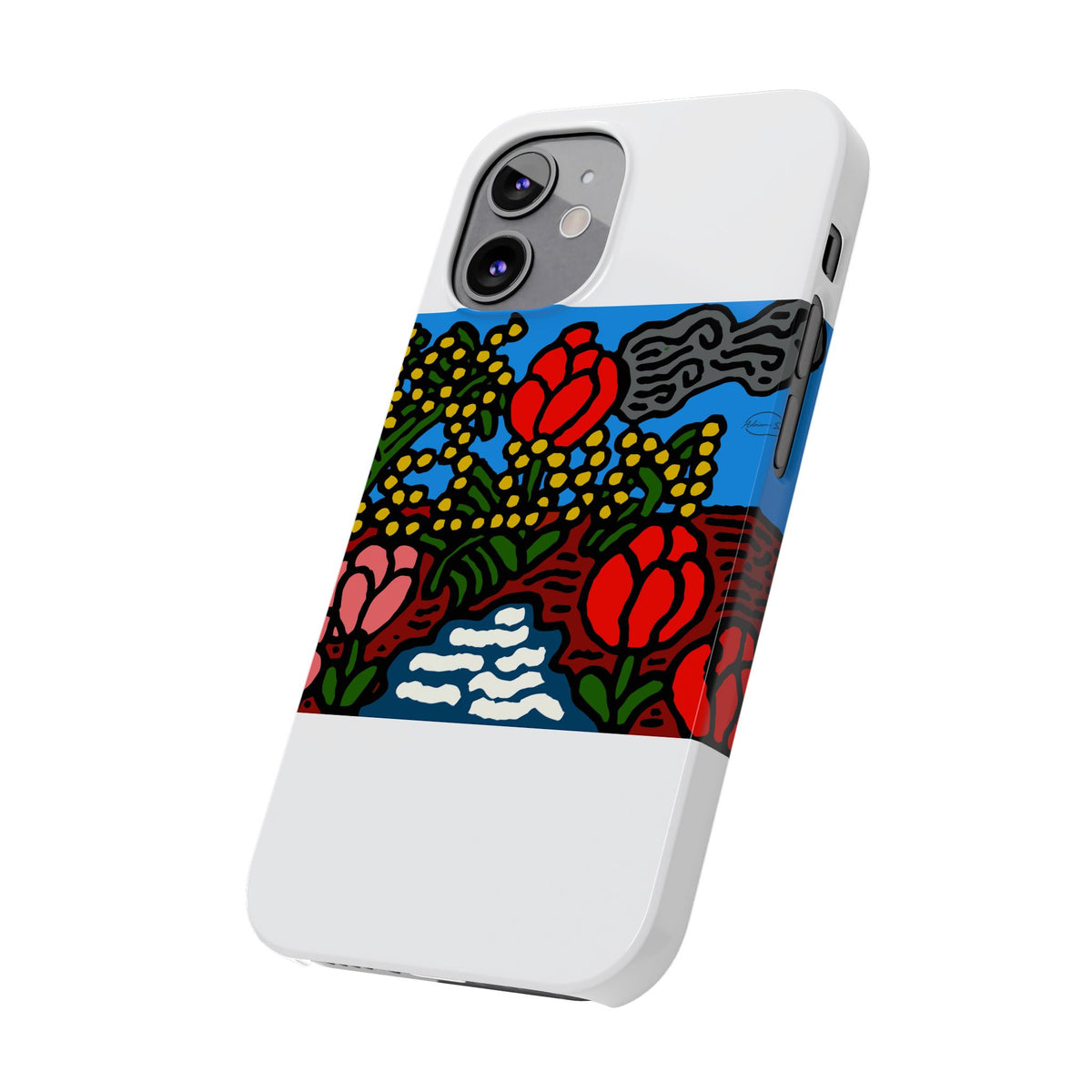 A field of tulips next to a wattle Slim Phone Case