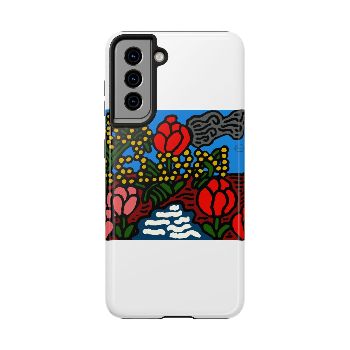 A field of tulips next to a wattle Tough Phone Case
