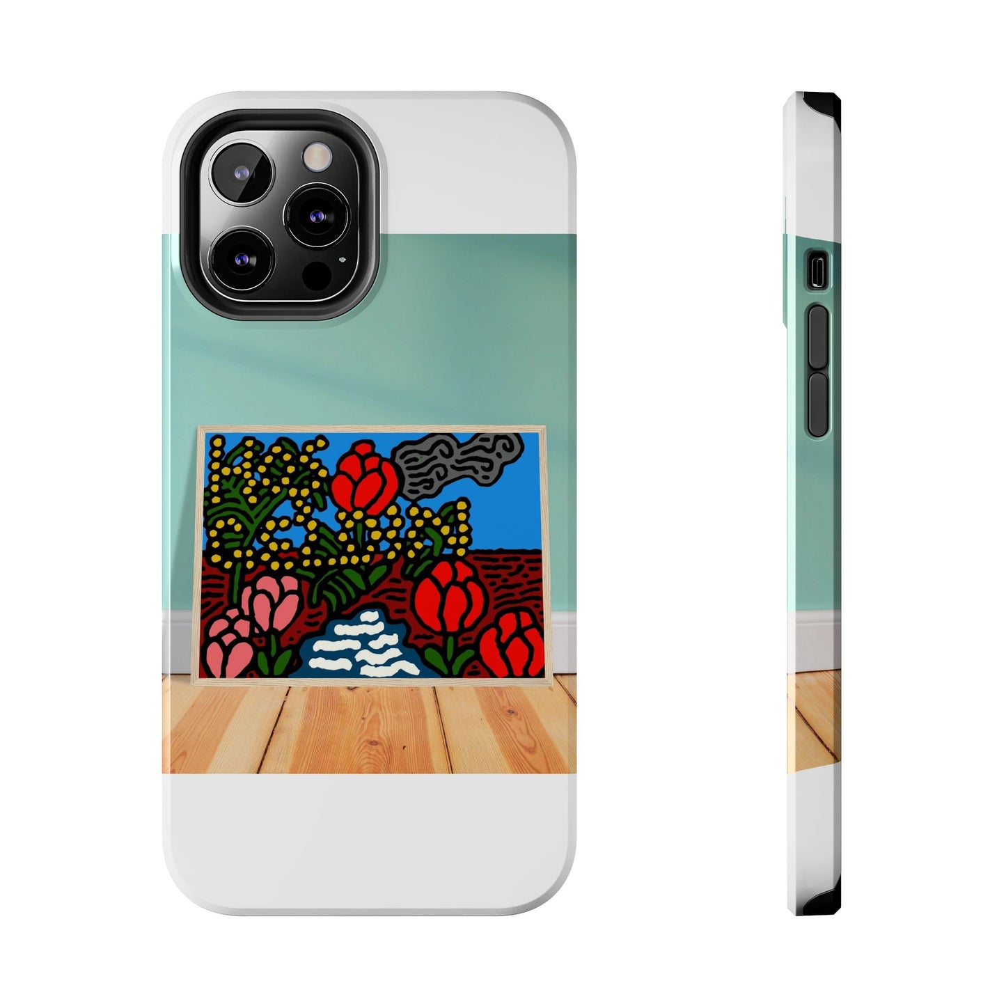 A field of tulips next to a wattle Tough Phone Case