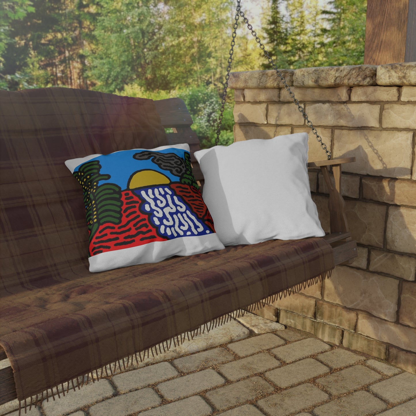The river that joins the Australian wattle — Outdoor Pillow