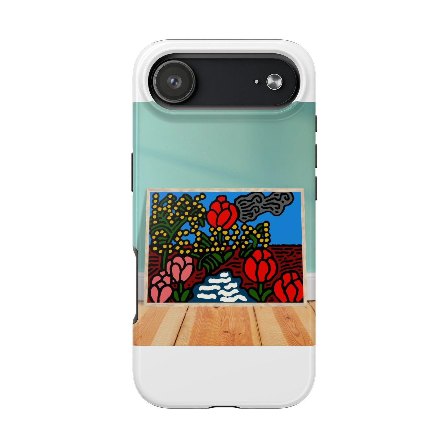 A field of tulips next to a wattle Tough Phone Case
