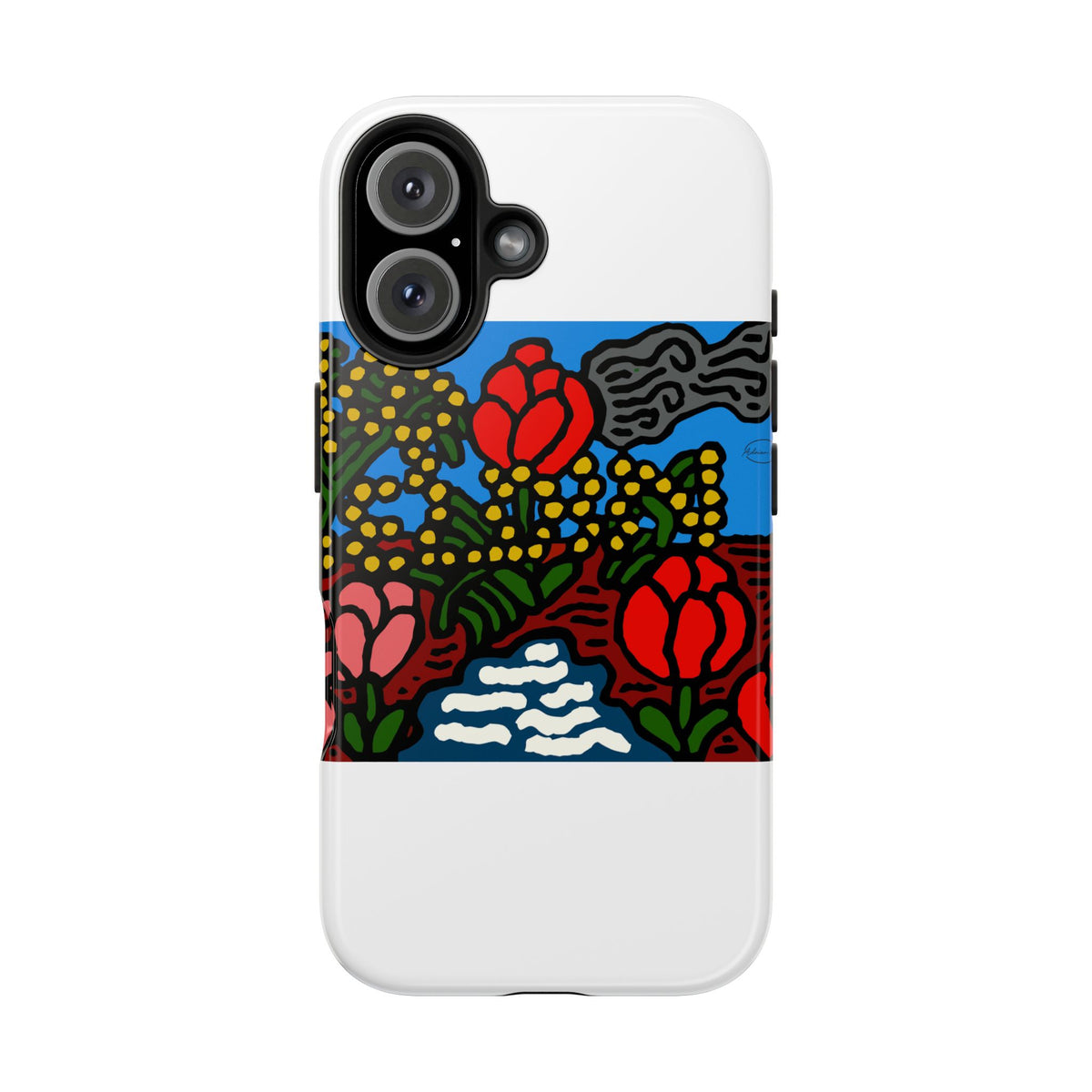 A field of tulips next to a wattle Tough Phone Case