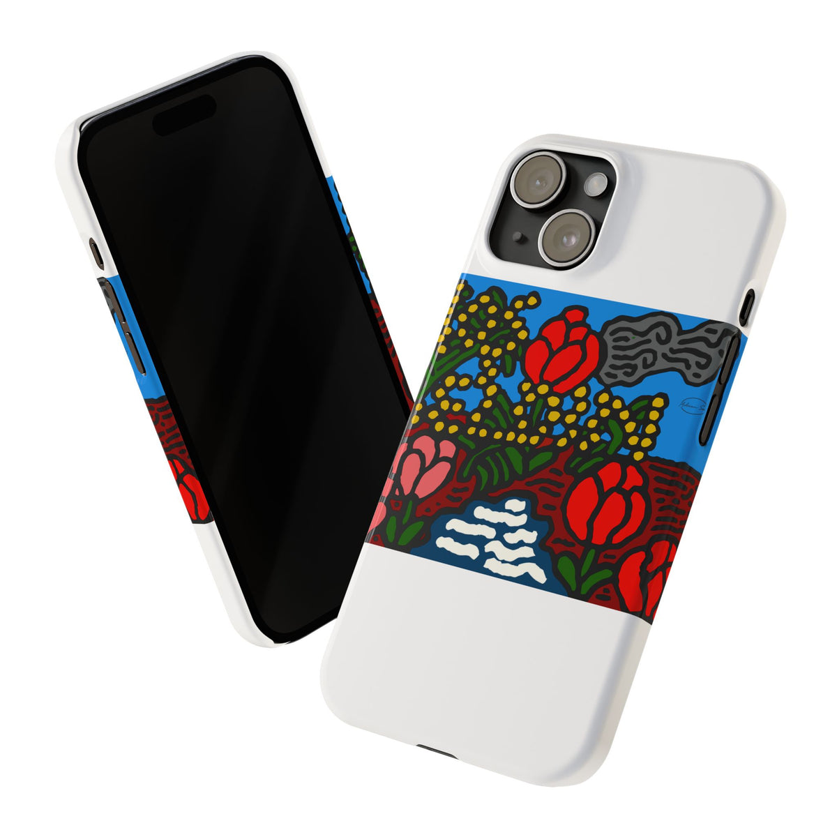 A field of tulips next to a wattle Slim Phone Case