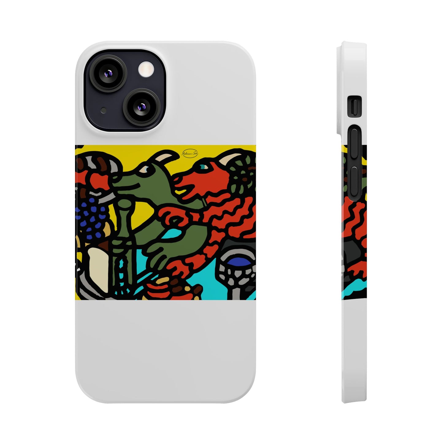 Two dragons enjoying a feast together Slim Phone Case