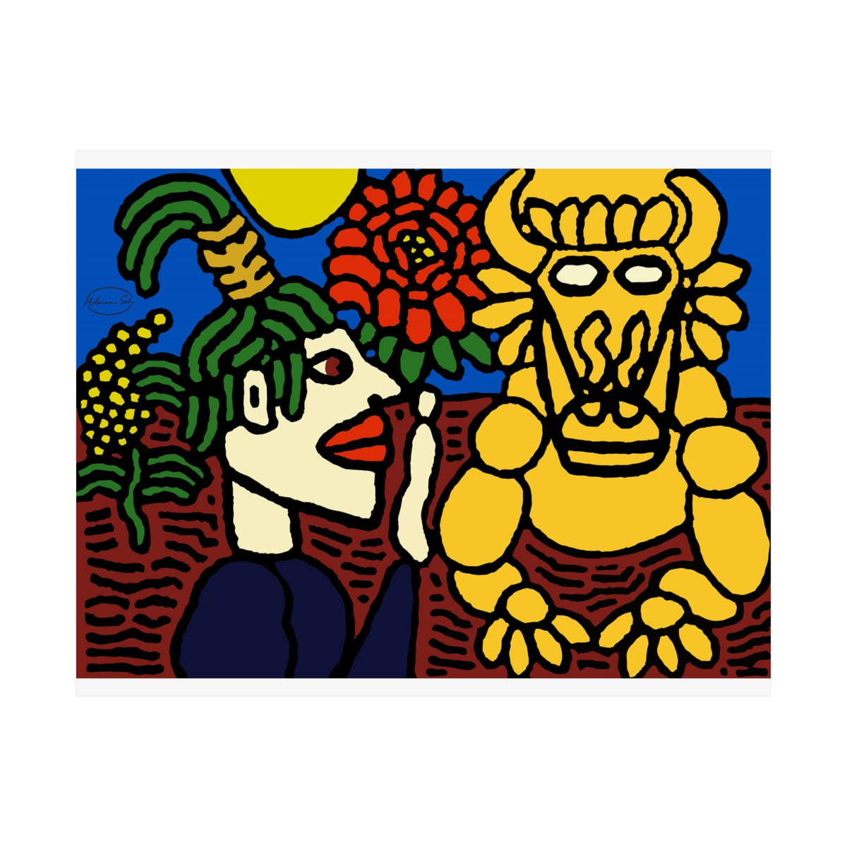 The warrior hailing the mighty golden dragon Matte Poster Horizontal (Small)
