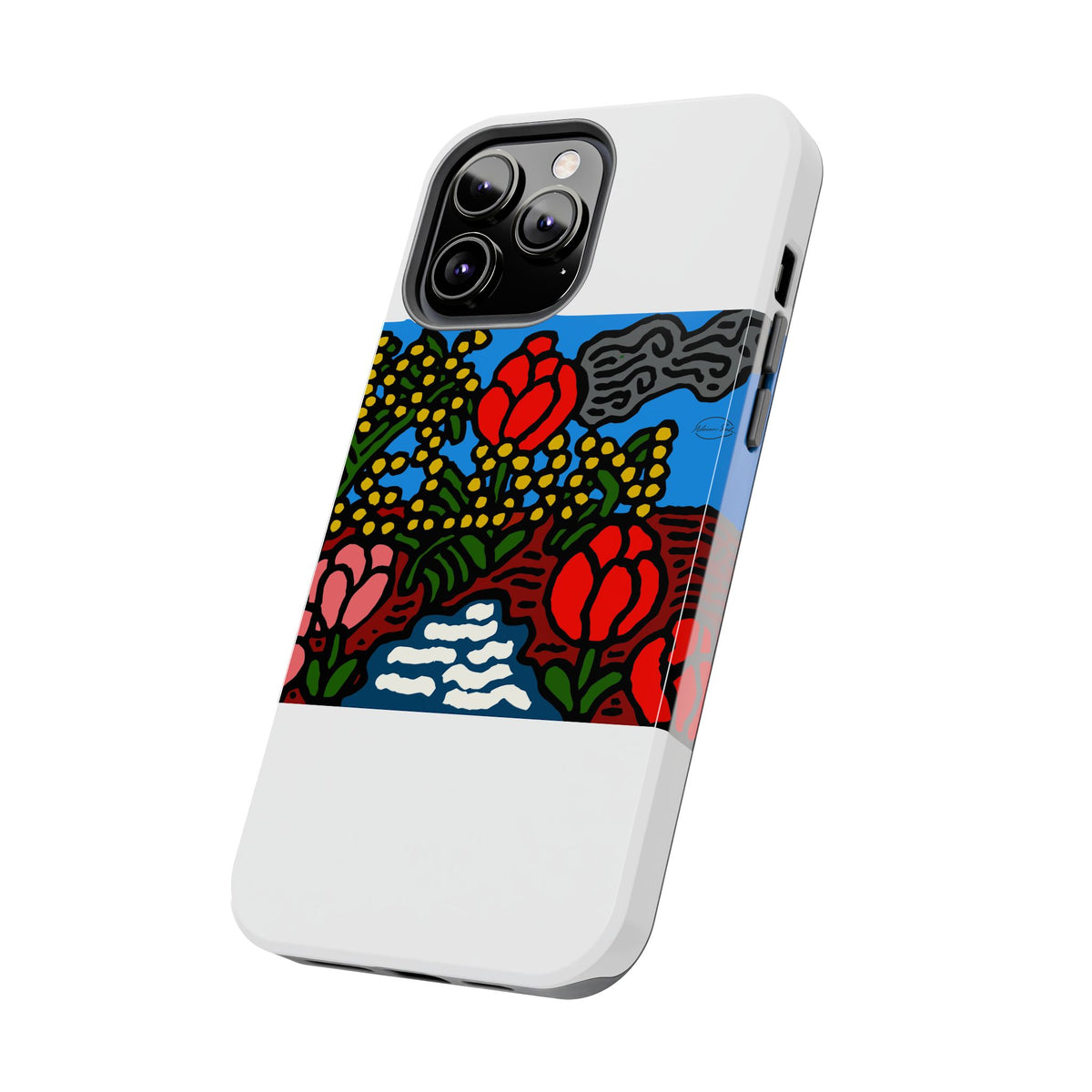 A field of tulips next to a wattle Tough Phone Case