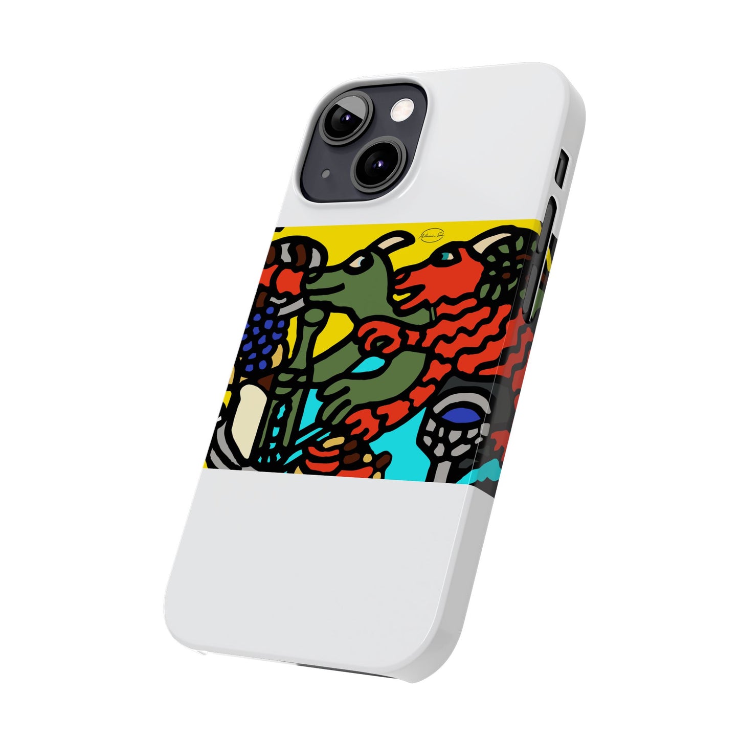 Two dragons enjoying a feast together Slim Phone Case