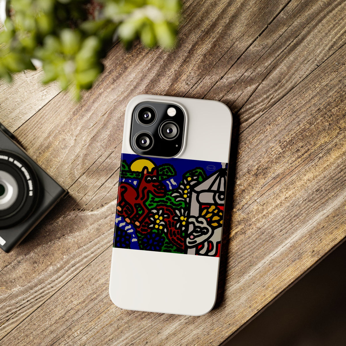 Bunny welcoming a friendly horse on his journey Slim Phone Case