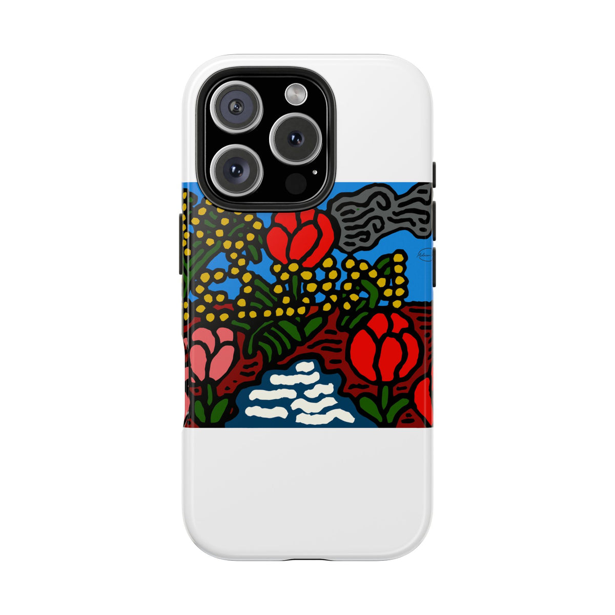 A field of tulips next to a wattle Tough Phone Case
