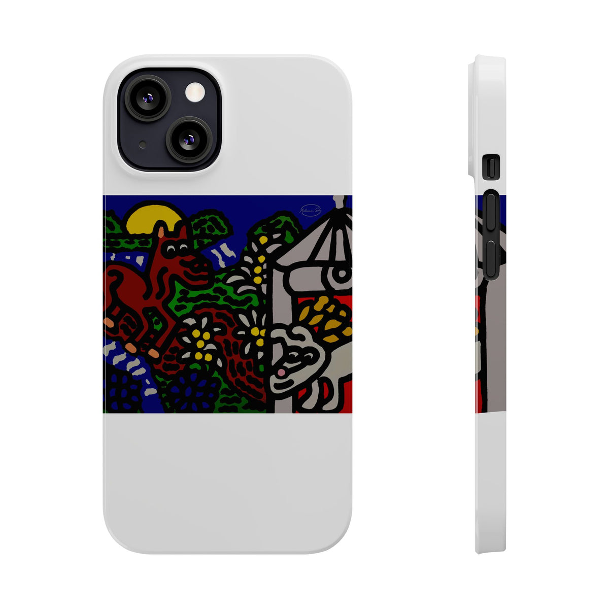 Bunny welcoming a friendly horse on his journey Slim Phone Case