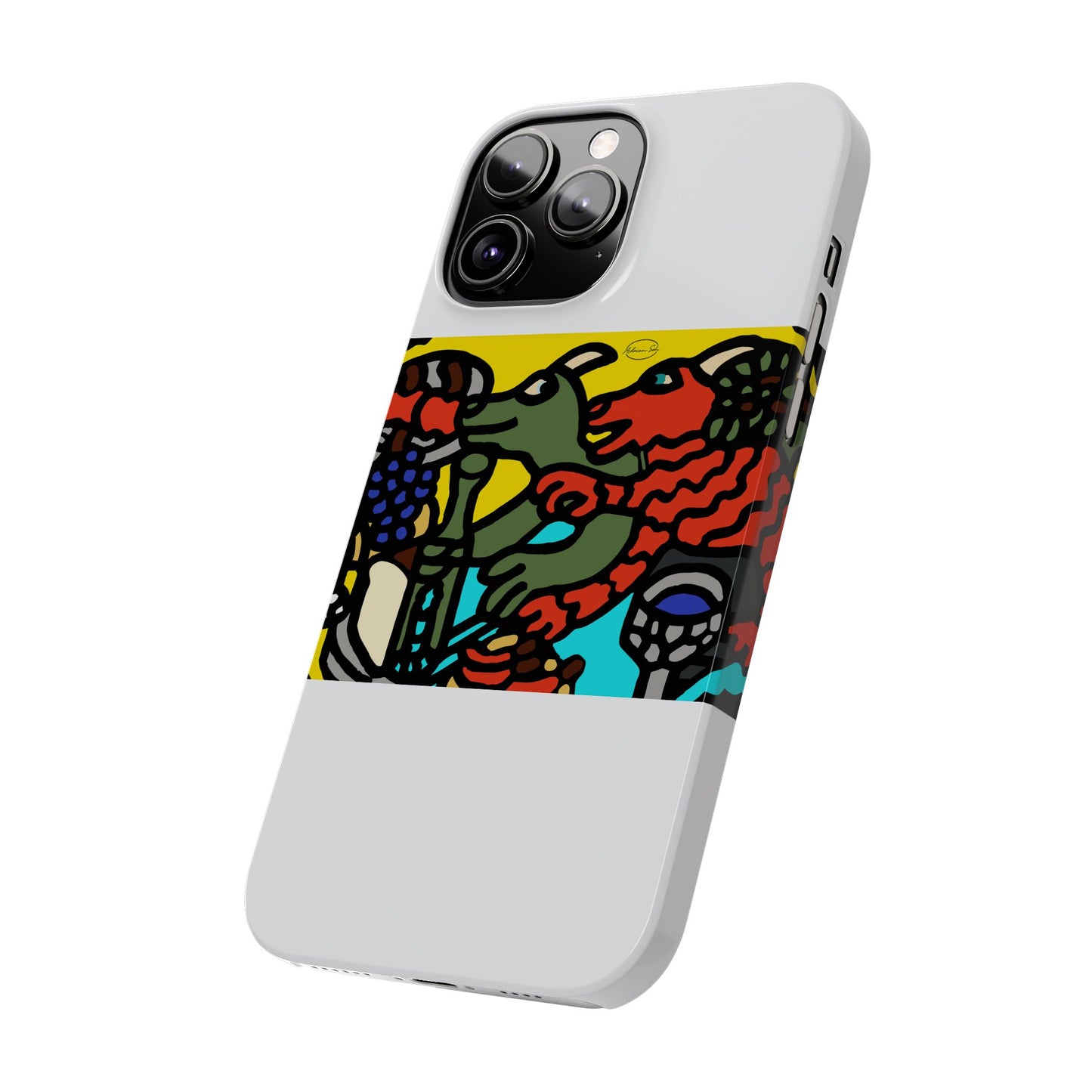 Two dragons enjoying a feast together Slim Phone Case