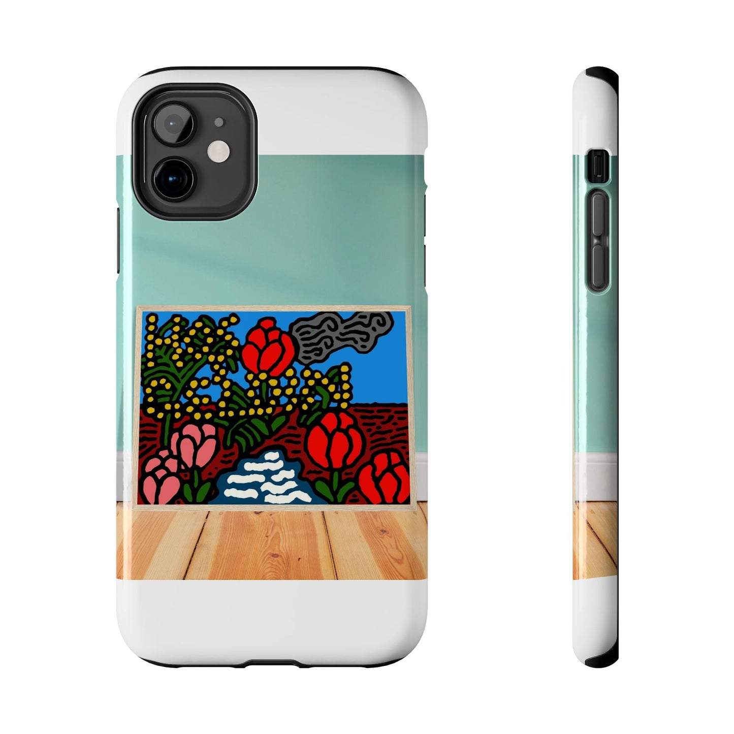 A field of tulips next to a wattle Tough Phone Case
