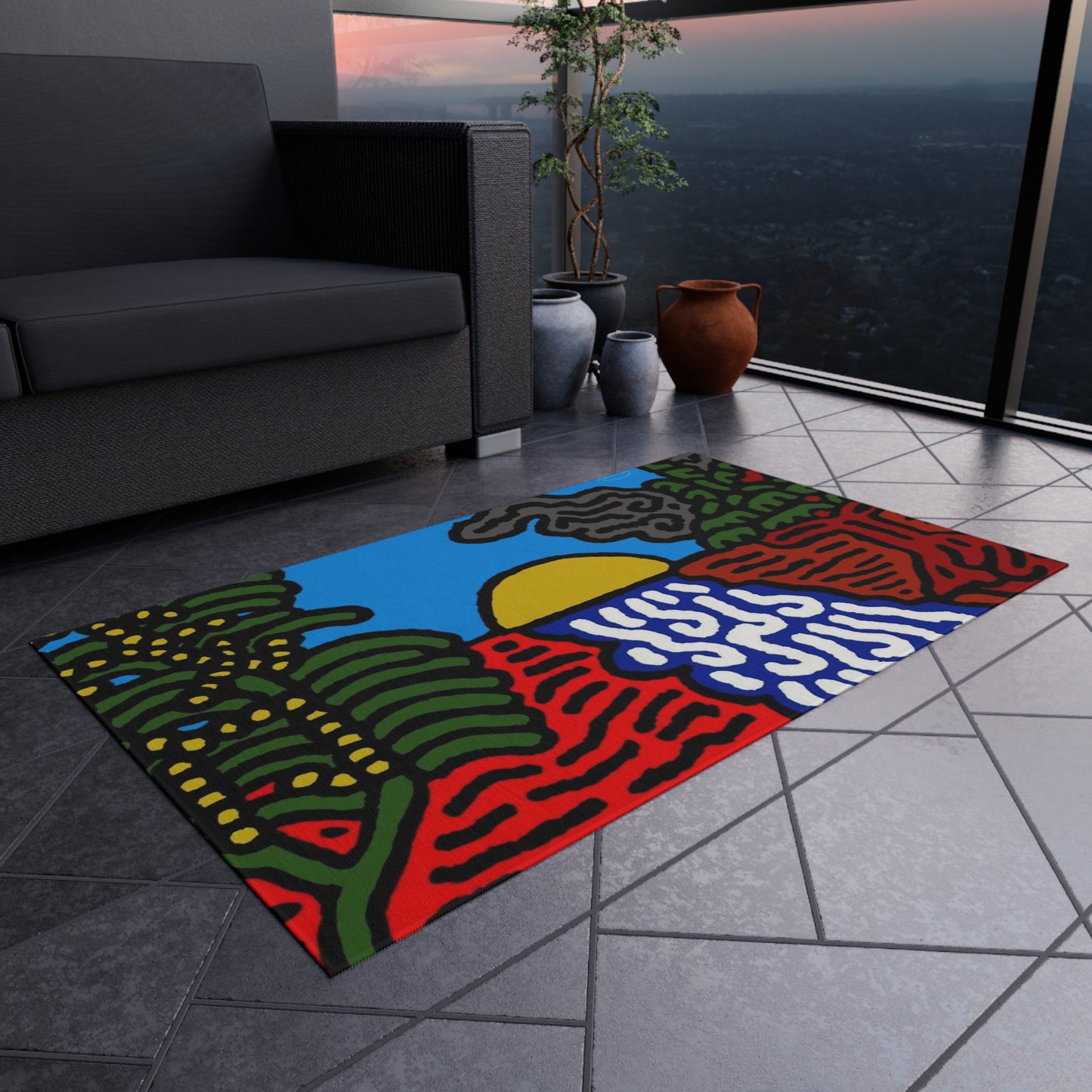 The river that joins the Australian wattle — Outdoor Rug