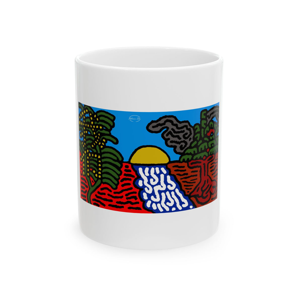 The river that joins the Australian wattle and Lebanese cedar tree in friendship Ceramic Mug