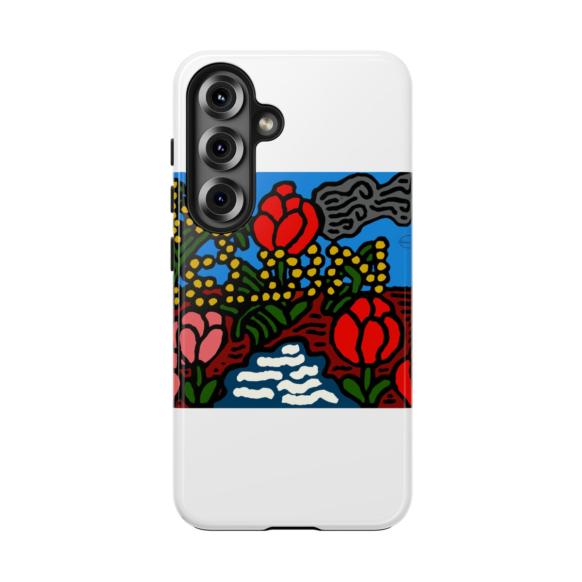 A field of tulips next to a wattle Tough Phone Case