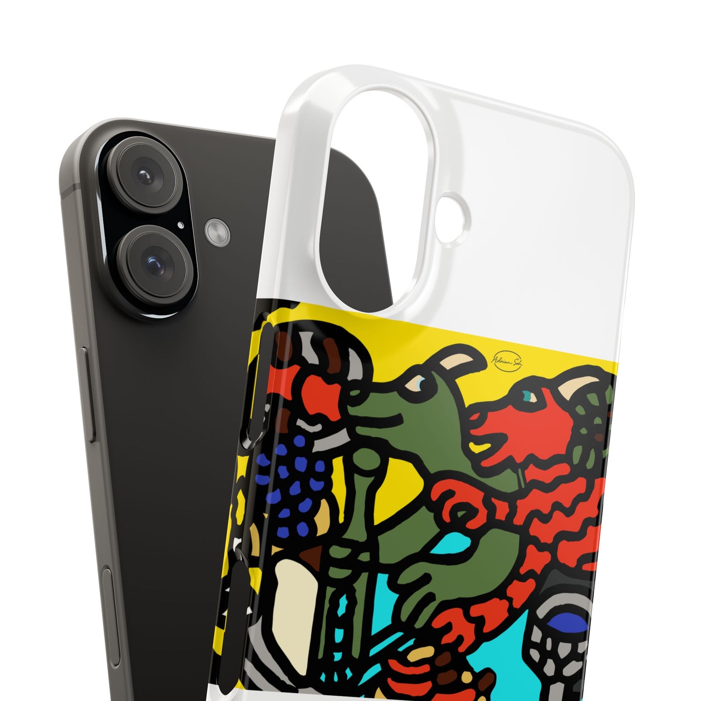 Two dragons enjoying a feast together Slim Phone Case