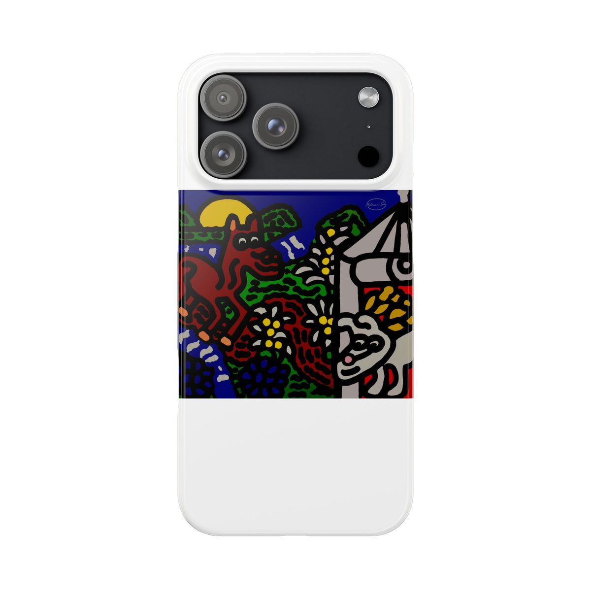 Bunny welcoming a friendly horse on his journey Slim Phone Case