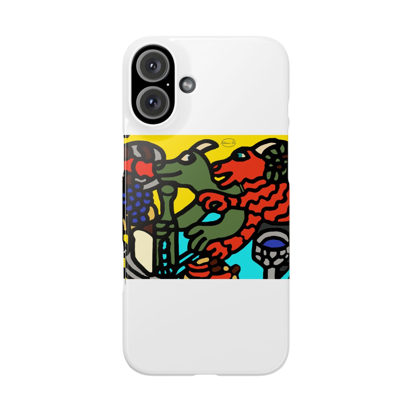 Two dragons enjoying a feast together Slim Phone Case