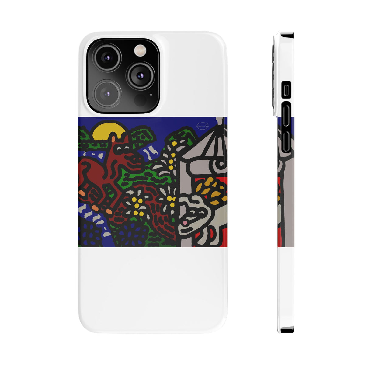 Bunny welcoming a friendly horse on his journey Slim Phone Case