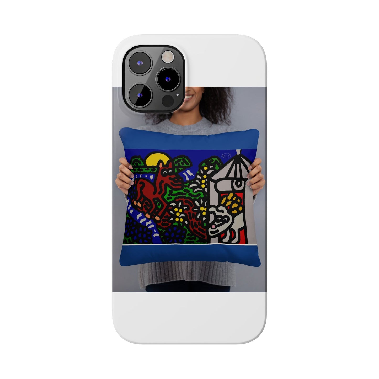 Bunny welcoming a friendly horse on his journey Slim Phone Case