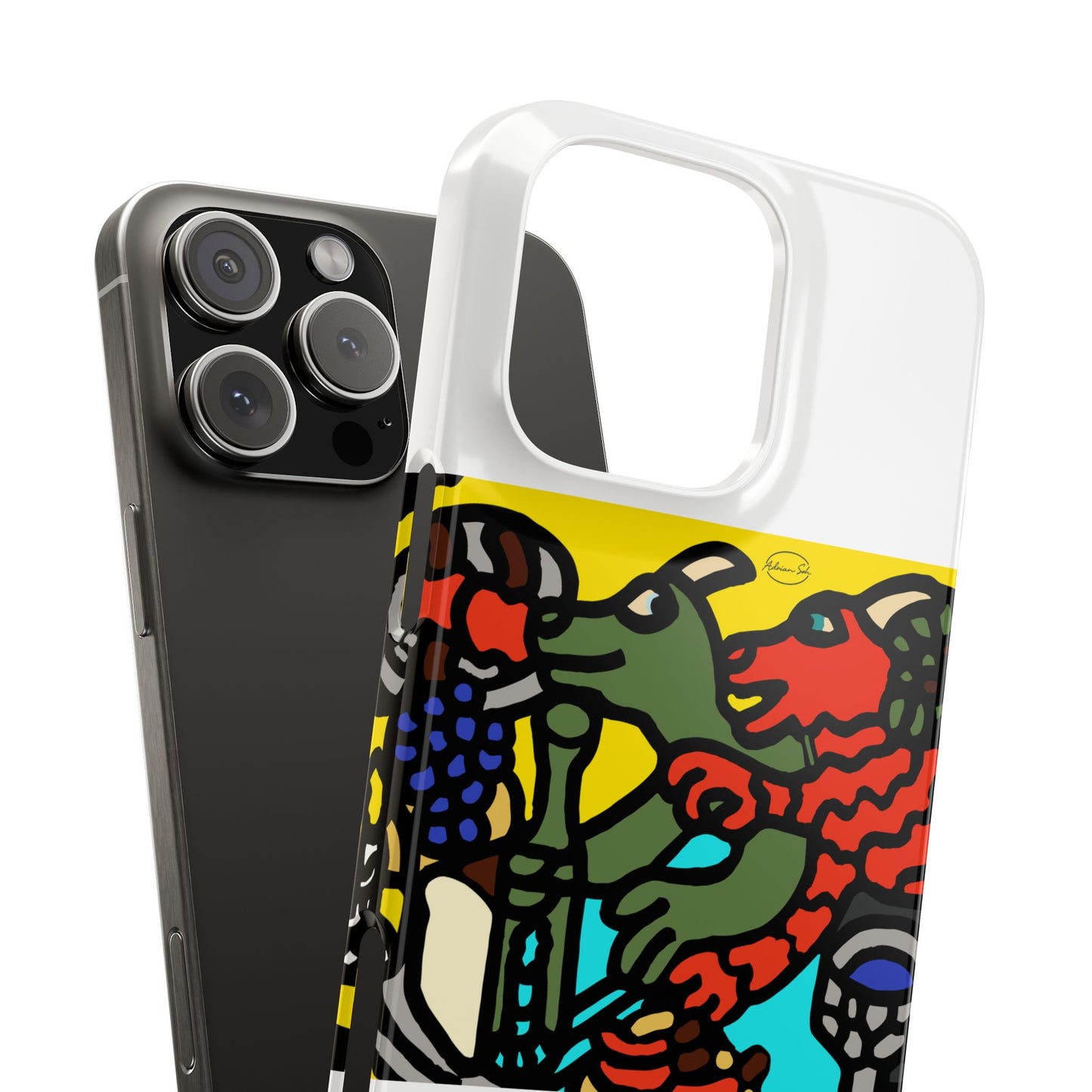 Two dragons enjoying a feast together Slim Phone Case