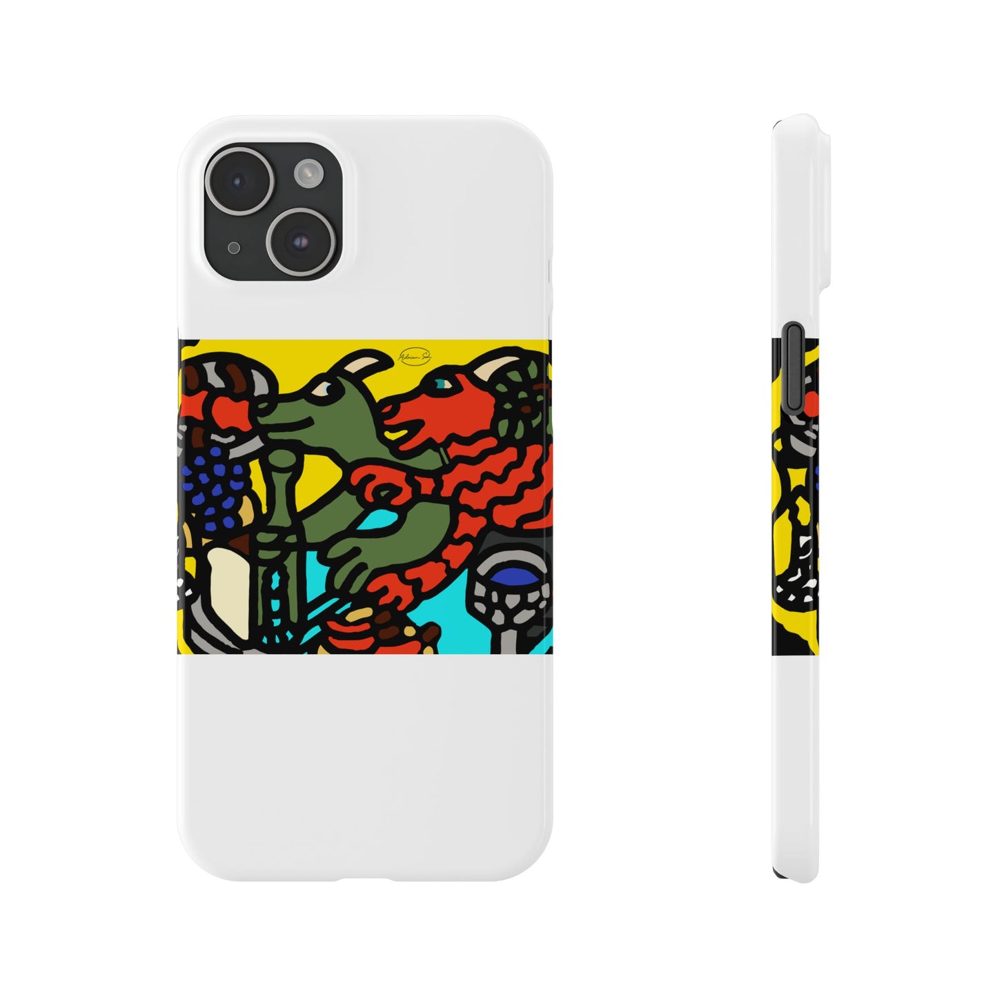 Two dragons enjoying a feast together Slim Phone Case