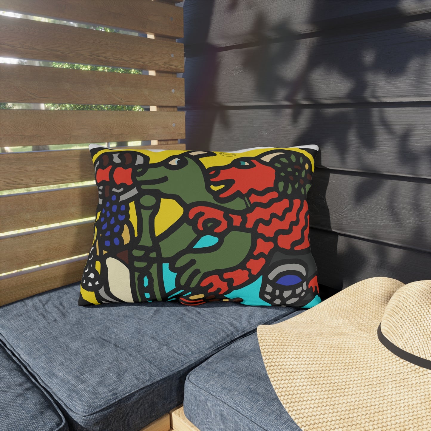 Two dragons enjoying a feast together — Outdoor Pillow
