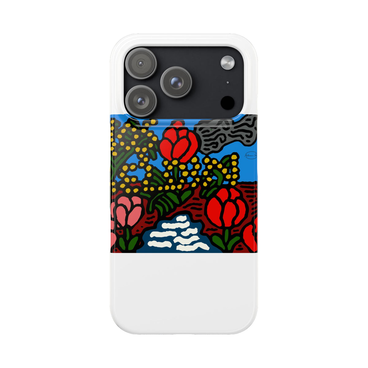 A field of tulips next to a wattle Slim Phone Case